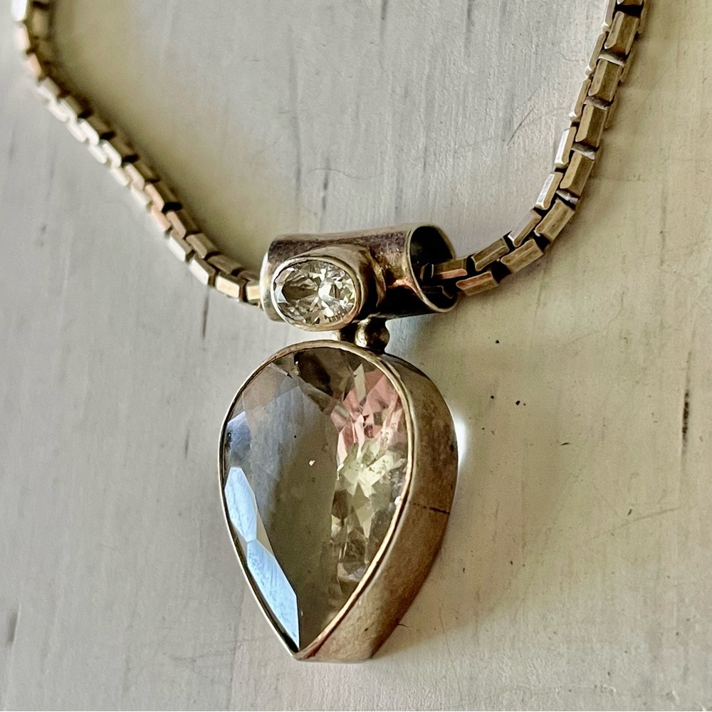 Light Amethyst silver tone 925 Italy Necklace, statement pendant